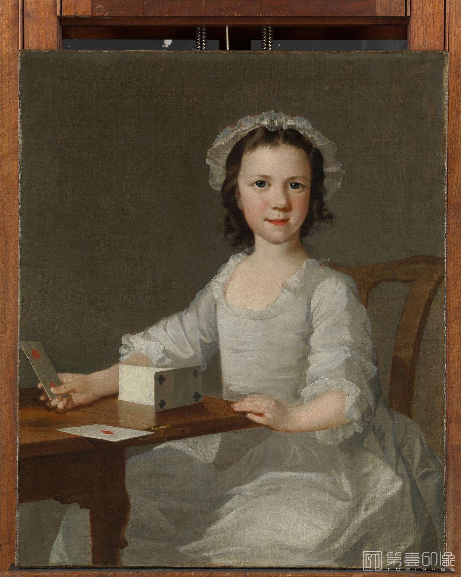 油画-美国纽约大都会美术馆油画藏画-Attributed to Thomas FryeGirl Building a House of Cards-0208